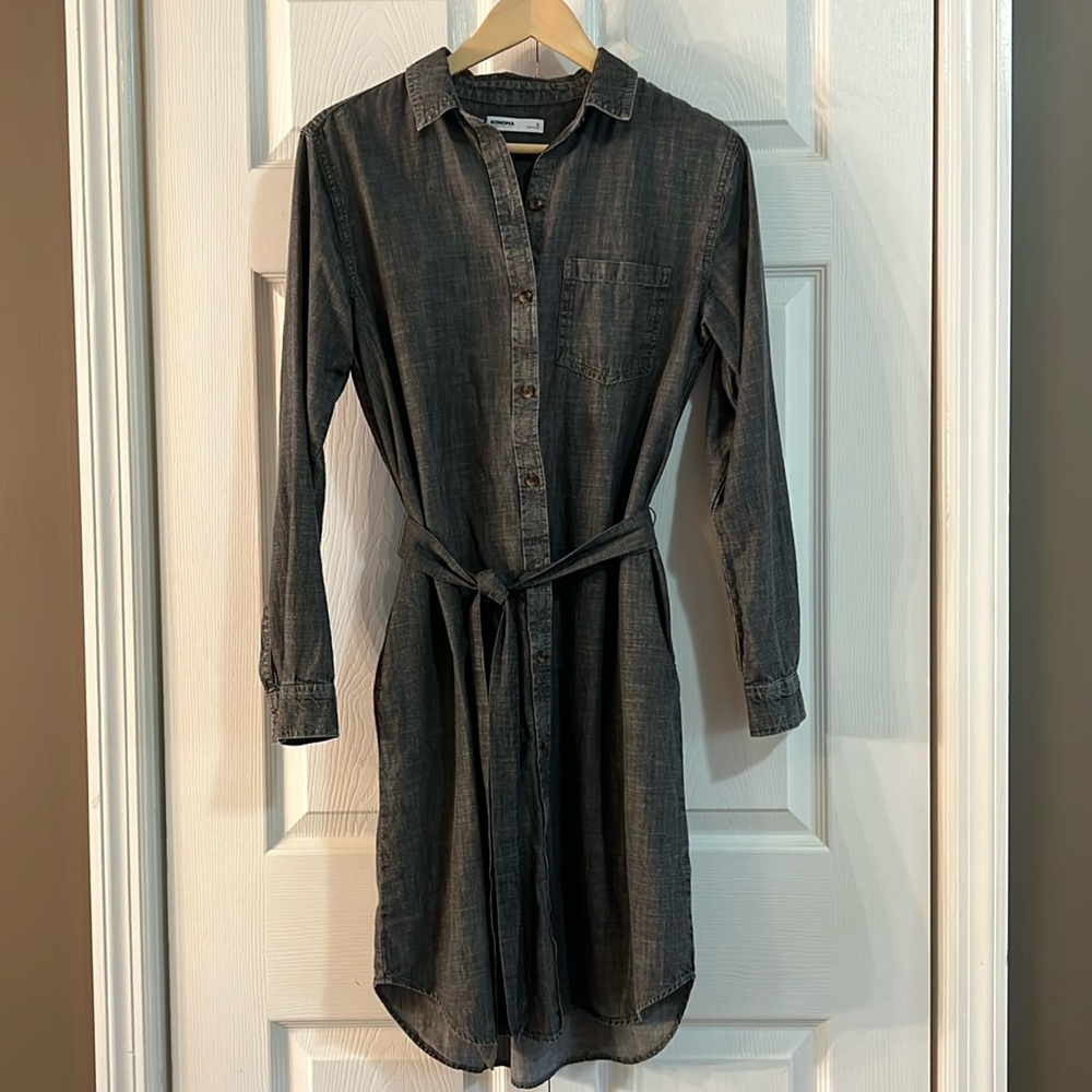 NWOT Denim Belted Shirt Dress with Pockets 100% Cotton